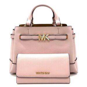 Michael Kors Reed Small Satchel Crossbody Bag & Large Trifold Wallet Light Pink